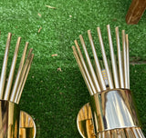 Pair of Gold Metal Small Tubed Starburst Style Wall Sconces