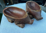 1970s Pair of Wooden Hand Carved Pig Catchalls