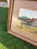 Vintage Framed Landscape Painting of a House