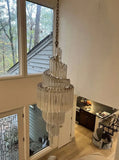Large Spiral Brass and Glass Chandelier