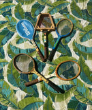 Vintage Collection of Wilson Wooden Tennis Rackets With Blue Accents, Cover, and Guard