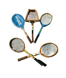 Vintage Collection of Wilson Wooden Tennis Rackets With Blue Accents, Cover, and Guard
