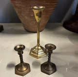 Trio of Brass Candlestick Holder With Spiral Accents