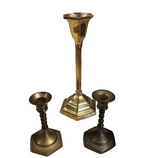Trio of Brass Candlestick Holder With Spiral Accents