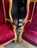 Pair of Gold Trim Red Baroque Porters Chairs