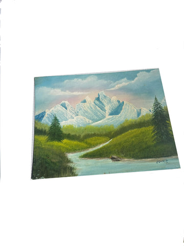 Mountains and Creek Landscape Painting on Canvas, Signed by Artist