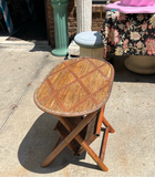 Small Oval Wicker and Wooden Fold Up Side Table