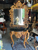 Vintage Syroco Detailed Mirror and Console Table With Stone Top Set