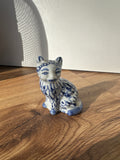 Vintage Blue and White Asian Ceramic Cat Sculpture