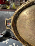 1970s Heavy Brass Etched Detailed Decorative Tray