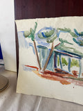 Watercolor Painting of House by the Palm Trees