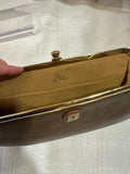 Small Brown Leather Etra Kiss-Lock Clutch With Key Accent