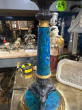Vintage Bright Blue Table Lamp with Gold Leaf and Lions Foot Accents