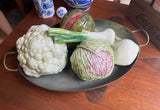 Vintage Ceramic Vegetable and Metal Basket Set