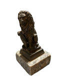 Small Brass Lion Figure on Stone Stand