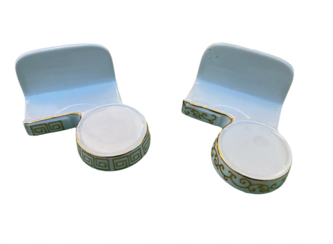 Pair of Vintage Greek Key Tea Cup Holders or Business Card Holders