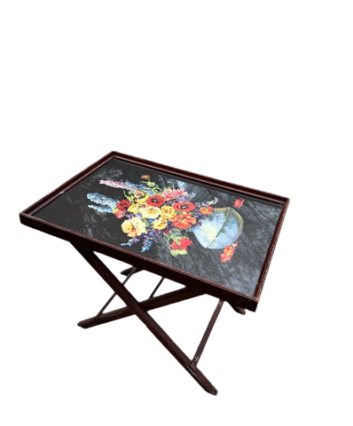 Glass Top Folding Wooden Table With Floral Design, Chicago, Il