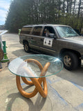 1970s Wooden Knot Dining Table and Glass Top