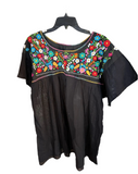 Oaxaca Large Hand, Embroidered Black Ladies Top