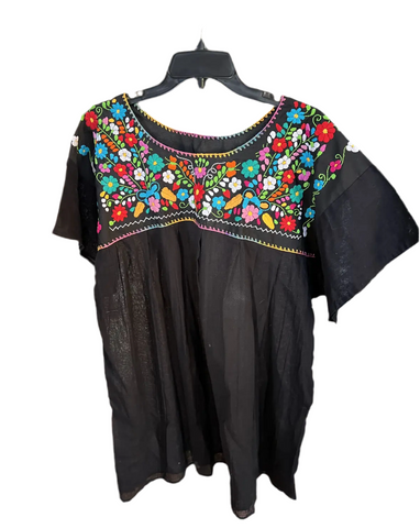 Oaxaca Large Hand, Embroidered Black Ladies Top
