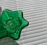 Pair of Green Glass Star Candlestick Holders
