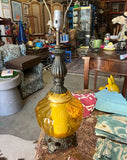 Yellow Mid Century Bulbous Glass and Metal Table Lamp