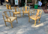 Rare Ming Horseshoe Bamboo Ficks Reed Chairs With Horse Cushions