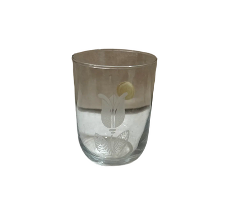 Simple Crystal Glass Cup With Floral Etched Details, Made in Turkey