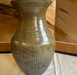 Vintage Hand Made Brown Ceramic Detailed Pottery Vase