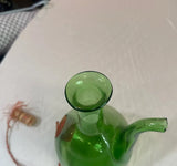 Italian Green Glass Vintage Wine Decanter With Straw Stopper