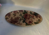 Gold Rimmed Floral Oval Decorative Tray