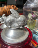 Pair of Red Glass Jars With Silver Bunny Lids