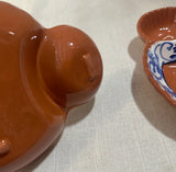 Pair of Spanish Olive Serving Dishes With Blue and White Accents