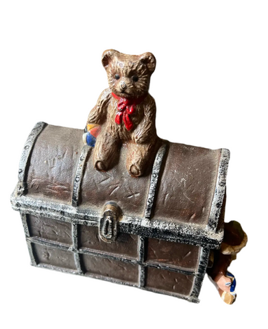 Heavy Metal Chest Style Doorstop With Teddy Bear Accents