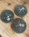 Vintage Collection of Stone Asian Style Coasters With Floral Accents- Set of 3