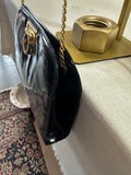 Vintage Black Salvatore Ferragamo Shiny Black Crossbody Purse With Gold Details