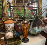 Vintage Amber Glass and Cast Iron Scale on Marble Base