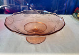 Pink Depression Glass Pedestal Dish With Etching