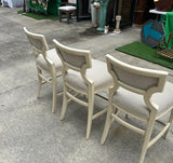 White Wooden Barstools Trio With Cushions- Needs Reupholstery