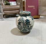 Small Teal and White English Jar
