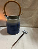 Vintage Blue Ombré Pottery Bowl With Handle and Matching Utensil