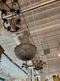 Large Detailed Hollywood Regency Brass and Crystal Chandelier