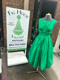 50's Emerald Green Vintage Dress With a Bow- Size Xs