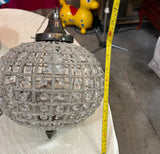 Pair of Round Hollywood Regency Crystal and Bronze Pendant Chandeliers