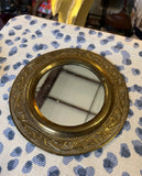 1970s Brass Edged Petite Mirror With Reticulated Frame