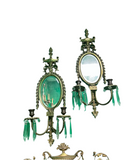 Pair of Vintage Brass and Crystal French Mirrored Candle Wall Sconces