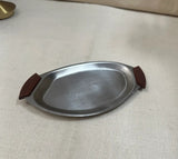 Small Silver Serving Tray With Wooden Teak Handles