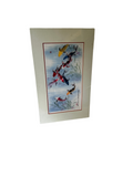 Asian Watercolor Painting of Fish in Paper Frame