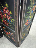 Vintage Black Hand Painted Screen With Floral and Textile Details