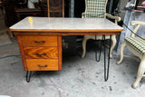 Vintage Petite Wooden Desk With Iron Legs